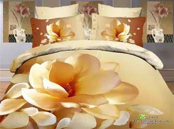 100%Bavlna, 3D posteľná bielizeň Nastaviť Kráľovnej kvetín King size Posteľ list Perinu Vybavené list Bedlinen parrure de lit ropa de cama 1
