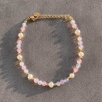18KGF Prírodný Ružový Kameň Sladkovodné Perly Korálkové Náramky pre Ženy, Jemné Šperky Narodeninám 1