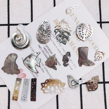 1pcs Prírodné Čierna perleť Shell Rezbárstvo Leaf Morského Života DIY Náhrdelníky Náušnice Krúžok Prívesky, Šperky, Takže Príslušenstvo 1