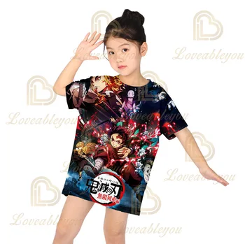 3D Tlač Baby Girl T Shirt Dieťa Tričko Japonskom Anime Harajuku Ghost Čepeľ Funny T-shirt sestra Krátky Rukáv Topy 1