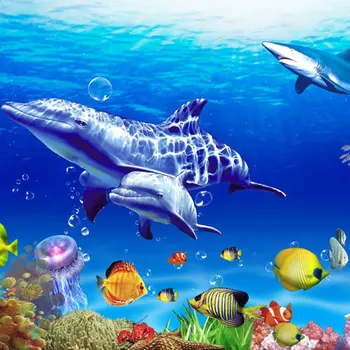3d Underwater World Dolphin Hotel veľké ryby stropné nástenné TV tapetu pozadia Vlastné veľkosti 1
