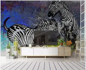 3d tapety vlastné fotografie, nástenné Moderné štýlové akvarel zebra tehlovej steny domova obývacia izba tapety na steny 3 d 1