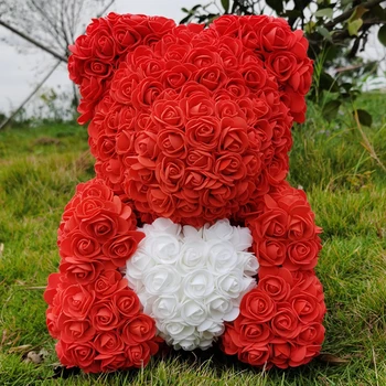 40 cm macko Ruže, Umelé Kvety na Svadbu Príslušenstvo PE Rose Medveď pre Ženy Valentines Svadobné Vianočný Darček Prípade 1