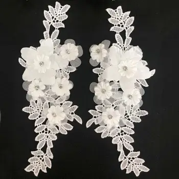 5 pair / Troch-dimenzionální kvet handričkou nálepky čipky perličiek patch kvety DIY výšivky nálepky, kvetinové dekorácie, nálepky