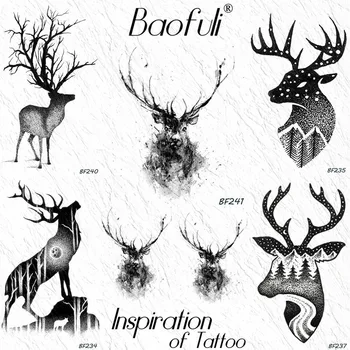 BAOFULI Galaxy Elk Moose Dočasné Muži Ženy Tetovanie Nálepky Black 3D Body Art Falošné Tetovanie Lesa Nepremokavé Ramena, Krku Tetovanie Papier 1