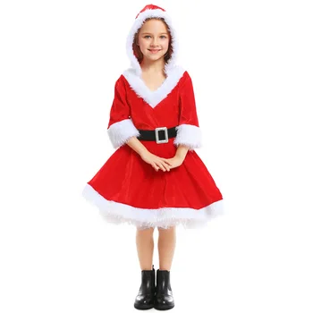 Dievča Červená Vianočné Velvet Kostým Santa Claus Oblečenie Šaty Dieťa Dieťa VIANOCE, Nový Rok, Darček Halloween Maškarný 1