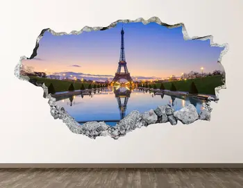Eiffelova Veža Stenu Odtlačkový - Paríž Mesto 3D Rozbili Stenu Umenie Nálepky Deti Izba Dekor Vinyl Domov Plagát Vlastný Darček KD587 1