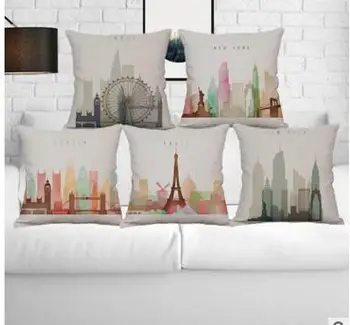 Európske mesto krajiny vytlačené vankúš architektúry bavlnené obliečky na vankúš pás vankúš Paríž Veža Big Ben v Londýne 1