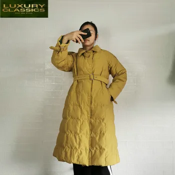 Hrubé Zimné Kabát Žena Teplé Dlho Kačica Nadol Bunda Ženy Oblečenie 2021 kórejský Elegantné Dole Žien Park Pás Hiver LW2357 1