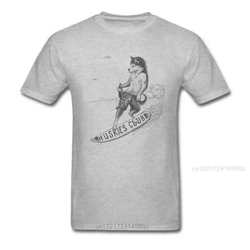 Huskies Club Cool 2018 Šedé Tričko Mužov Vlna Surfer Psa Karikatúra Komiks Tlačiť T-shirt Zábavné Letné Bežné Streetwear 1