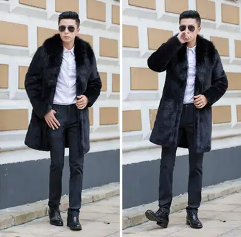 Jeseň faux noriek kožená bunda pánske zimné zahustiť teplé kožušiny, koža stredne dlhá srsť mužov slim bundy jaqueta de couro móda 1