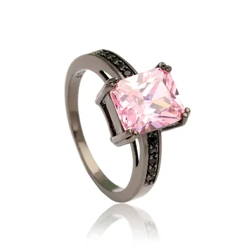 Luxusné námestie ružová čierna českej zirkón spevnené šperky ženy snubné prstene black gold-farba Princezná Rez Zásnubný Prsteň 1