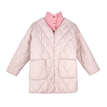 MOŽNO U Žien Ružová Zima V Krku Vrecku Elegantné Prešívaný Kabát Puffer S Pletené Šaty C0528 1
