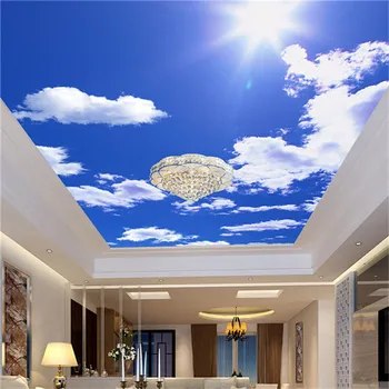 Modrú oblohu a biele oblaky veľké stropné nástenné osobnosti jednoduché, moderné spálne, obývacia izba je obloha modrá strop tapety 1