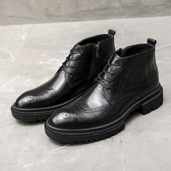 Módne Čierne Pánske Šaty, Topánky Originálne Kožené Topánky Muž Členková Obuv 1