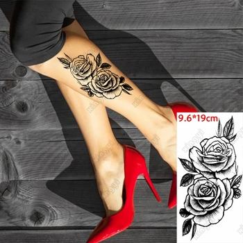 Nepremokavé Dočasné Tetovanie Nálepky Zbraň Ruže, Kvety Žena Make-Up Tmavo Čierne Sexy Flash Tetovanie Na Zápästí Nohu Falošné Tatto Dievča Ženy 1