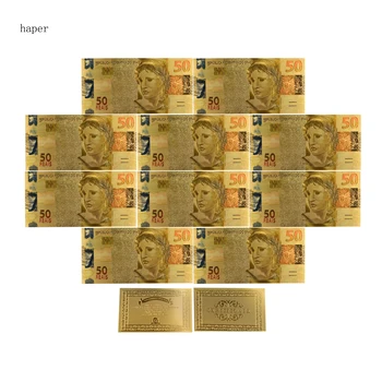 Nový Štýl Brazília 50 Reails Zlato, Bankovky 10pcs/veľa Mene Zákona Replika Peniaze v 24k Zlatom na Zber