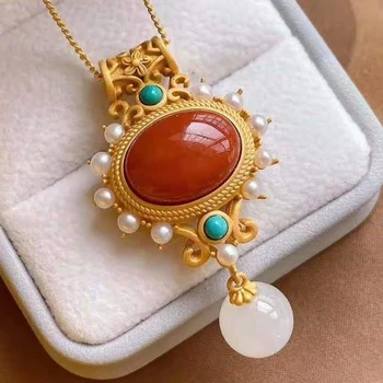 Prírodné Južnej Červený Achát 925 silver vykladané pearl prívesok tyrkysový náhrdelník nika svetlo luxus, šarm ženy značky šperky set 1