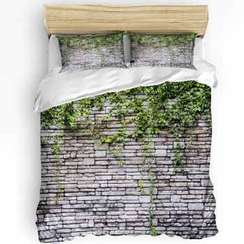 Rastlina Zelený Brečtan Stenu Vintage Štýl, 3ks posteľná bielizeň Nastaviť Pre Spálne Manželskou Posteľou bytový Textil Perinu Deka Kryt obliečka na Vankúš