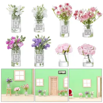 Rozsahu Sklenené Fľaše Mini Kvetinový Aranžmán Hračky Furnitue Domček Pre Bábiky Kvetinové Vázy Bábika Príslušenstvo Pink Rose White Jasmine 1