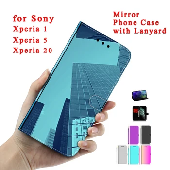 Sunjolly Zrkadlo obal pre Sony Xperia 20 Flip Stojan Wallet PU Telefón Kožené puzdro coque pre Sony Xperia 5 Xperia 1 Prípadoch Taška 1
