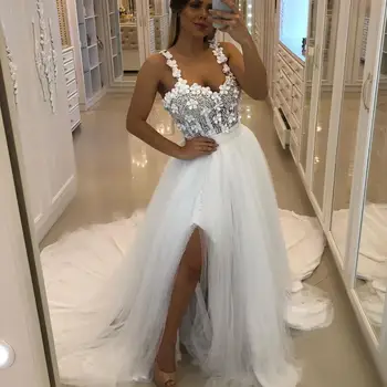 SuperKimJo Biele Šaty Ples 2020 3D Korálkové Kvety Elegantné Lacné Čipky Prom Šaty Vestidos De Gala Vestido Formatura