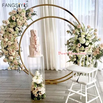 Svadobné rekvizity kovaného železa sústredné kruhové oblúky svadobné dekor dvojitý krúžok arch kvet T platformu fáze pozadie rozloženie 2ks 1