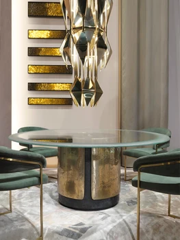 Svetlo luxusný moderný štýl mramoru jedálenský stôl a stoličky zmes kolo veľké domáce talianske jedálenský stôl s gramofónu 1