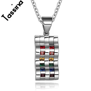 Tassina LGBT Európe Gay Pride Šperky Vlny Dizajn z Nehrdzavejúcej Ocele Rainbow Crystal Prívesok Náhrdelníky Pre Lesbické Šperky TNPPN011 1