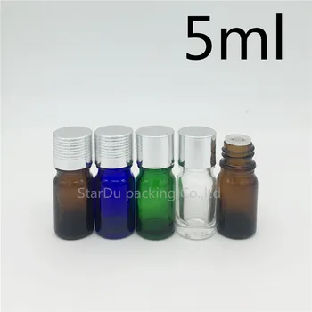 Vysoko kvalitné 5ML Sklenené Fľaše Ampulky Esenciálny Olej, Fľaša, 5cc Parfum Fľaše Strieborný Hliníkový uzáver S Plug 1