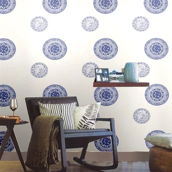 WELLYU Čínsky modré a biele porcelánové disk ryby kvet obývacia izba štúdia tapety hotelová izba izba okno pozadie, wallpaper