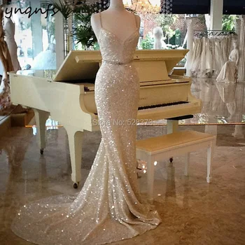 YNQNFS M117 Zlaté Šampanské Elegantné Sequin Šaty Vestidos de Gala Morská víla Formálne Šaty 2019 Matka Nevesty Šaty 1