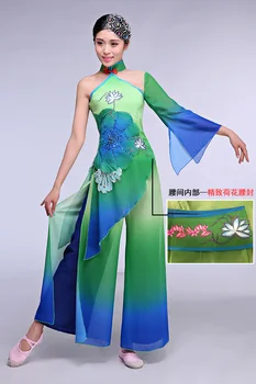 Yu Hua Ling Ona Zelená Gradient Šifón a Spandex Kostým Klasická Ľudový Tanec Moderný Tanec Ventilátor a Dáždnik Tanečné Kostýmy 1