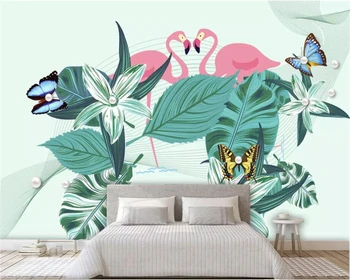 beibehang Vlastné 3d tapeta Osobnosti Ručne ťahané stredoveké tropické flamingo rastlín pozadí steny 3d tapeta nástenná maľba