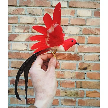 roztomilý simulácia červený vták hračka pena&kožušín krídla dlhé-chvost vták bábika o 20x28cm 0447 1