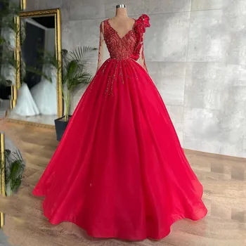 Červená Elegantné Večerné Šaty, Luxusné Dlhý Rukáv Flitrami Iskrivý Plesové Šaty, Ženy Formálne Prom Party Šaty Plus Veľkosť Zákazku 1