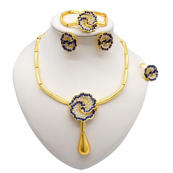 Šperky Nastaviť Drahokamu Kvety Módne Kvapôčky Vody Jewelries Ženy, Svadobné Svadobné Dubaj Afriky Chokers Šperkov Náhrdelník 1