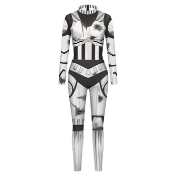 Ženy, Muži Budúcnosti Robot Biely Vojak Punk 3D Tlač Jumpsuit Tesný Kombinézu Halloween Party Cosplay Kostýmy, Šaty Vybavy 1