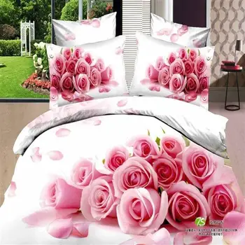 100%Bavlna, 3D posteľná bielizeň Nastaviť Kráľovnej kvetín King size Posteľ list Perinu Vybavené list Bedlinen parrure de lit ropa de cama 2