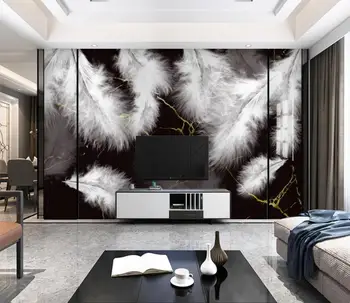 3d Foto Tapety Vlastné Kreatívne nástenné pierko čierne zlato mramorový vzor domova obývacia izba tapety na steny 3d 2