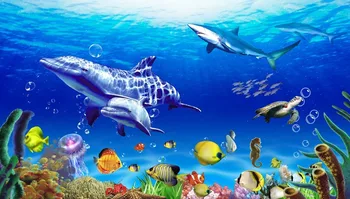 3d Underwater World Dolphin Hotel veľké ryby stropné nástenné TV tapetu pozadia Vlastné veľkosti 2
