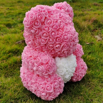 40 cm macko Ruže, Umelé Kvety na Svadbu Príslušenstvo PE Rose Medveď pre Ženy Valentines Svadobné Vianočný Darček Prípade 2