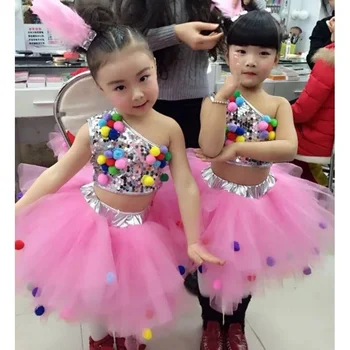 Detské sequined jazz šaty, Pengpeng sukne, tanec perlinkové tkaniny sukne, dievča moderné tanečné šaty materskej škole 2