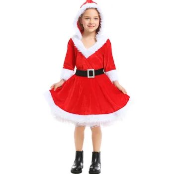 Dievča Červená Vianočné Velvet Kostým Santa Claus Oblečenie Šaty Dieťa Dieťa VIANOCE, Nový Rok, Darček Halloween Maškarný 2