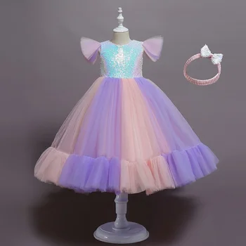 Dieťa Detí Girl Dress Deti Obrady Strany Lete Princezná Svadobné Party flitrami šaty bez Rukávov Pre Dievčatá Oblečenie CL778 2