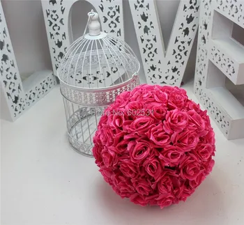 Doprava zadarmo-HOT PINK Svadobné & Valentína & Home dekorácie Hodváb Bozkávanie Pomander ruže, Kvety Gule 2