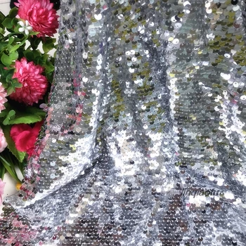 High-kvalitné 5 MM ultra-šifrované strieborno-biele ryby rozsahu sequin textílie, svadobné šaty fishtail tkaniny sukne 2