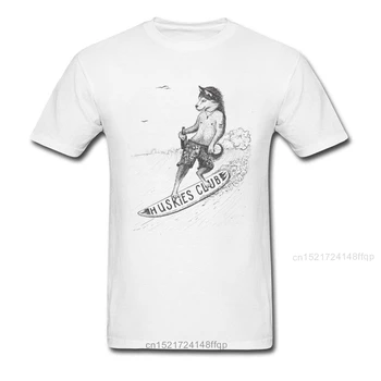 Huskies Club Cool 2018 Šedé Tričko Mužov Vlna Surfer Psa Karikatúra Komiks Tlačiť T-shirt Zábavné Letné Bežné Streetwear 2