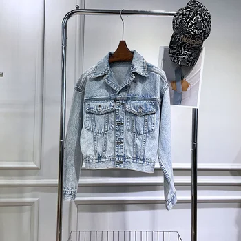 Klasické Módne Trendy Luxusné Dizajnér handričkou Žien Vintage umyté denim jacket punk štýl krátka srsť 2