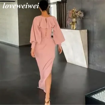 Loveweiwei Sexy Morská Panna Večerné Šaty Ružové Svietidla Rukávy Prom Šaty Vysoká Rozdeliť Formálne Šaty Elagant Svadobné Party Šaty 2